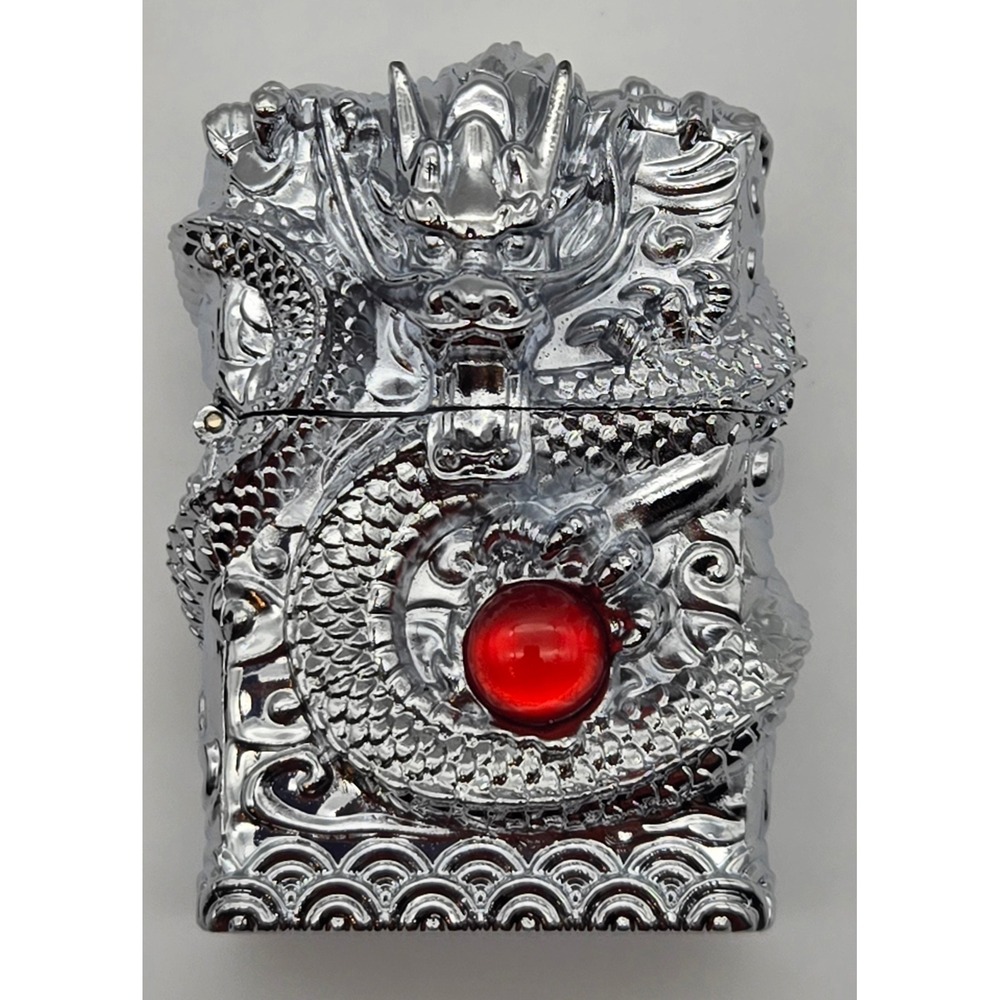 Yafeng Dragon Lighter Red Jewel Silver Metal Windproof Refillable Gift Box New